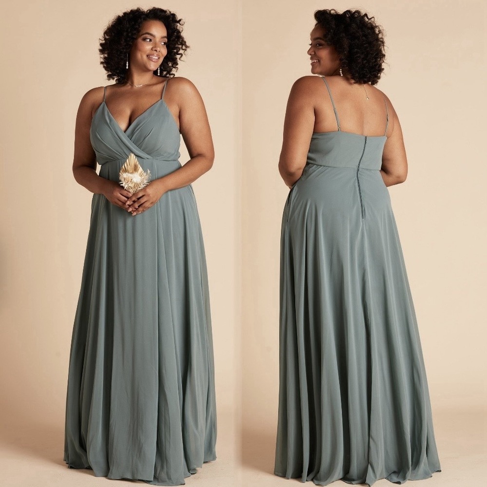 NEW Birdy Grey Kaia Sea Glass Chiffon Maxi Bridesmaid Dress Event Summer L
